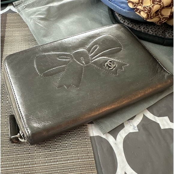 CHANEL Handbags - BUYER APPRECIATION GIVEAWAY!! Chanel Metallic Silver Clutch Wallet Authentic